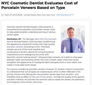 Dr. Michael Kosdon discusses porcelain veneers cost and presents a detailed pricing comparison chart for patients considering the procedure.