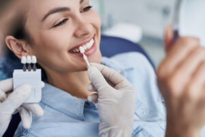 woman with porcelain veneers